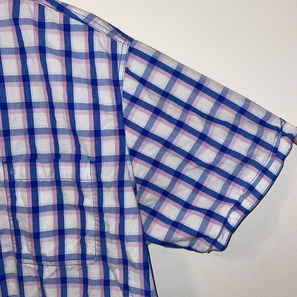 Izod Mens Plaid Short Sleeve Button-Down Shirt XXL Blue White Pink Cotton - Picture 3 of 7